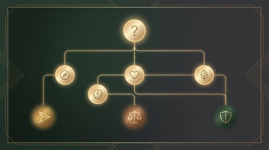 Decision flow chart helping men choose the right first personal wellness device